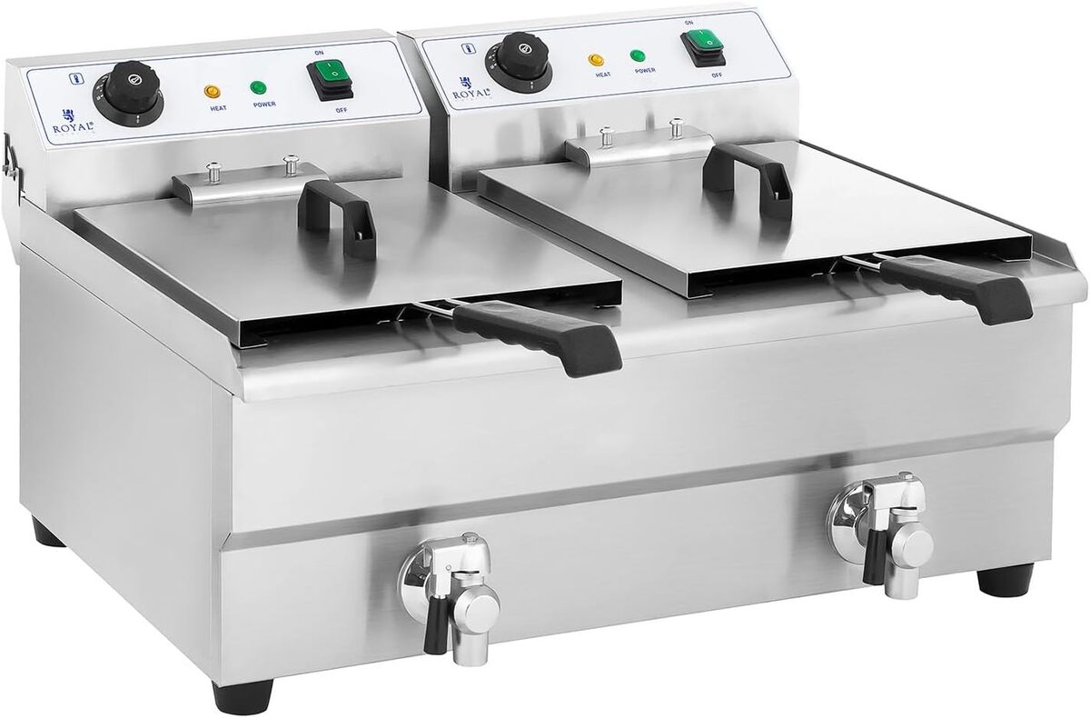 Friteuse Professionnelle Double Bac Royal Catering - 26L, 10000W, Triphasée - Robinet Vidange, Zone Froide