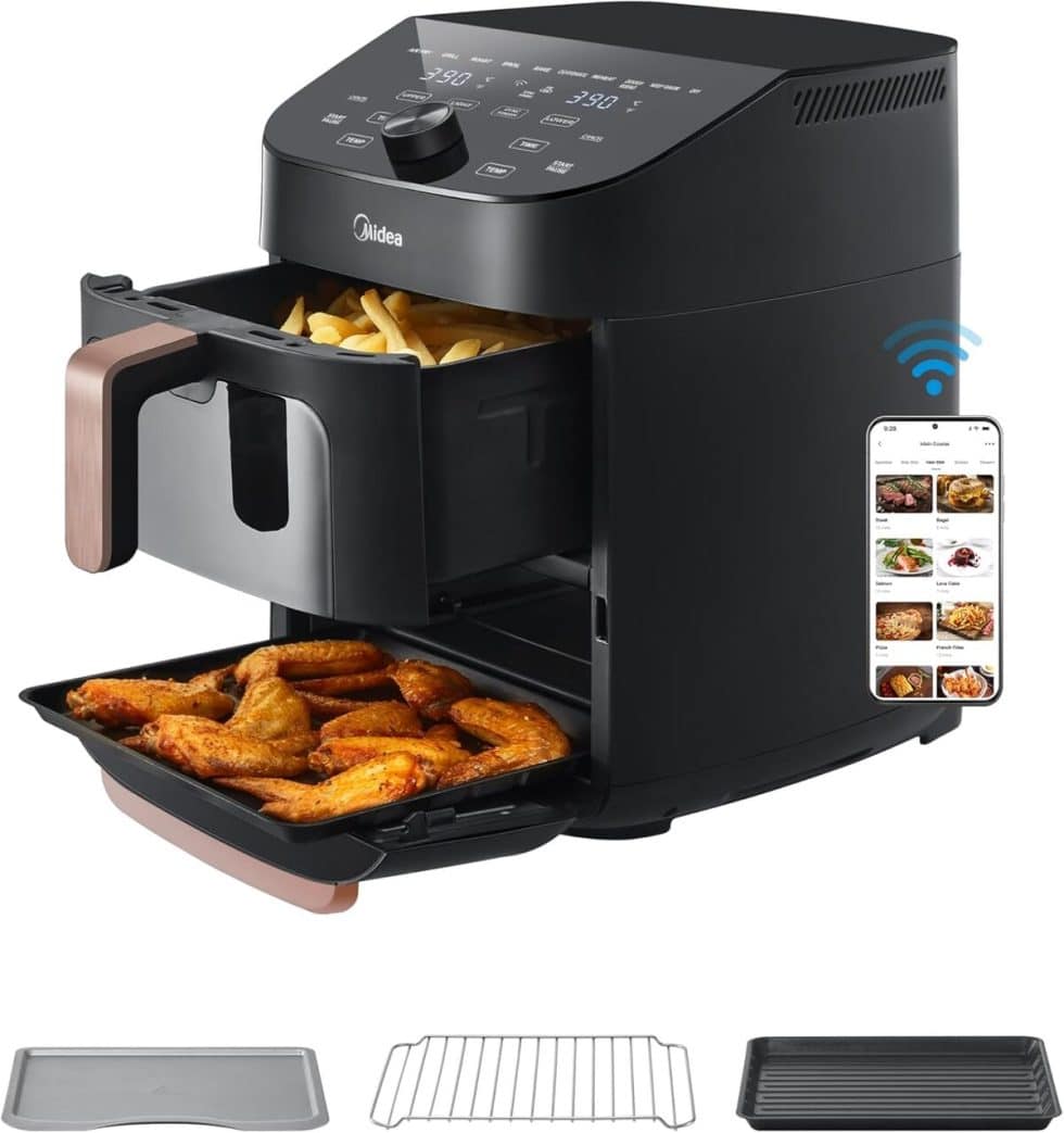 Friteuse Sans Huile TopStrong 11L - 2 Tiroirs Indépendants - 2500W, 40-220°C - Design Vertical Compact