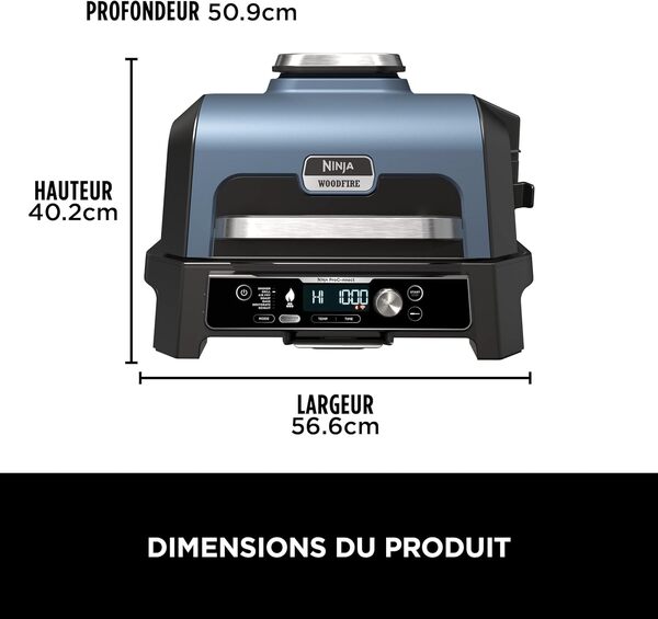 Ninja Woodfire Pro Connect XL Barbecue Électrique & Fumoir avec Contrôle d'Application, 2 Sondes, Grille, Housse, Revêtements & Brosse, Grill & Friteuse sans huile 7-en-1, Bleu & Noir OG901EUAMZ