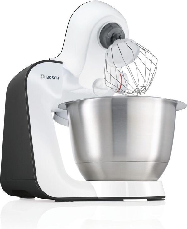 Bosch, robot pâtissier, moteur 900 watts, mélange homogène 3D, 7 vitesses, accessoires pâtisserie, compact, blanc/gris, MUM54A00