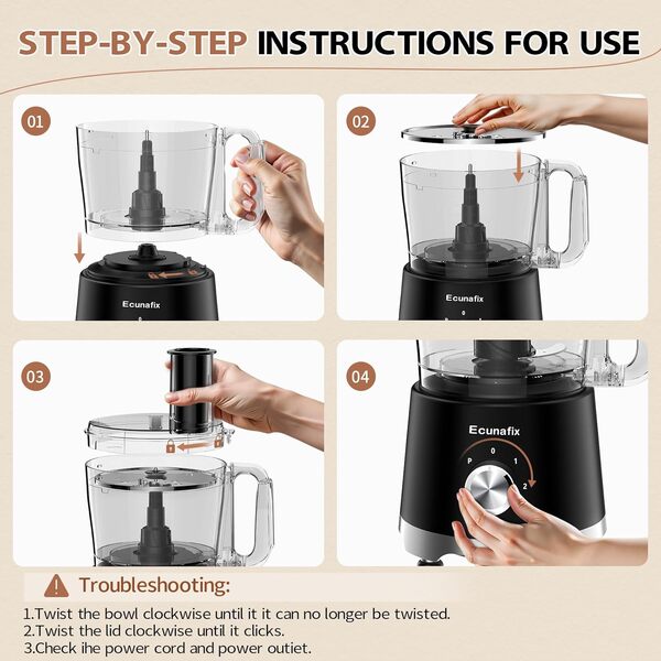 Food Processor & Hachoir Électrique 1500W 2,5L Mixeurs, Batteurs et Robots Multifonctions avec 2L Blender, 200Ml Grinder pour Presse-Agrumes, Crémation de Glace, Broyage, Hacher, Trancher, Trancher