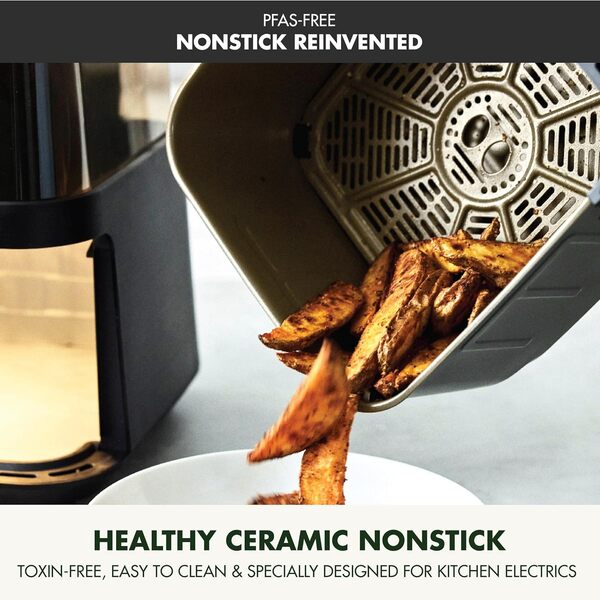 GreenPan Clearview Friteuse à air extra large de 7 l, fenêtre transparente à 360°, tiroir et plateau antiadhésifs en céramique sans PFAS, chaleur jusqu'à 204,4 °C, 13 préréglages, rappel de secousse,