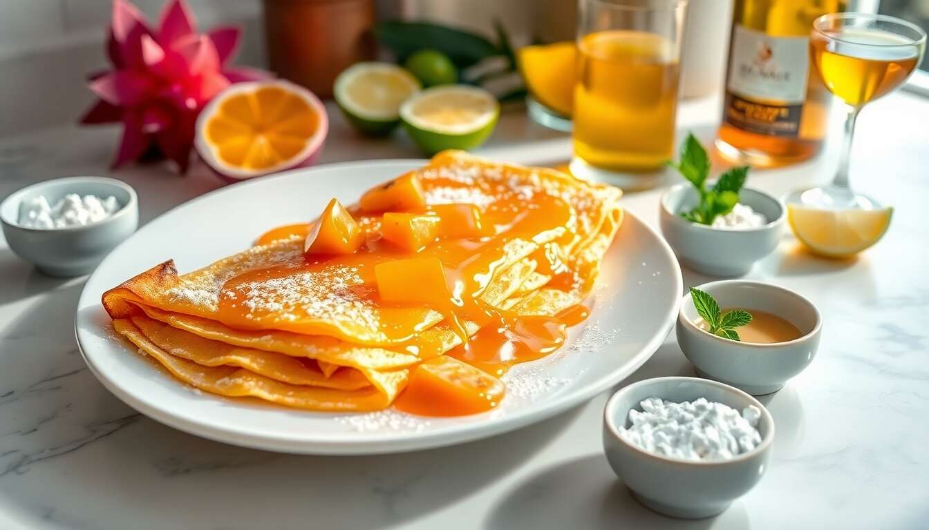 Crêpes Suzette exotiques : recette savoureuse