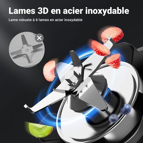 AMZCHEF Blender Mixeur à 8 Vitesses Sélectionnables | 1800W Puissant High Speed Mixer Blender Professionnel | Blender Bol 1,85L Pour Glace Pilée, Shakes, Glace Pilée, Smoothie Fruit Surgeles