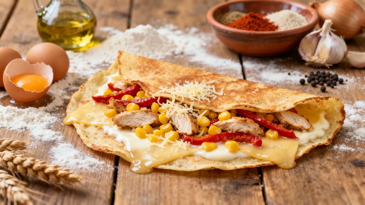 Crêpes au Poulet, maïs et Poivron : recette Savoureuse