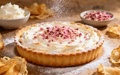 Tarte aux pralines, mascarpone et crêpes dentelles