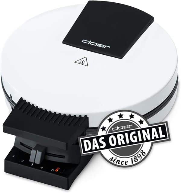 Cloer 120 Gaufrier pour gaufres au format XXL, taille de gaufre 19,5 cm, 1200 watts, lumière de cuisson, métal, blanc