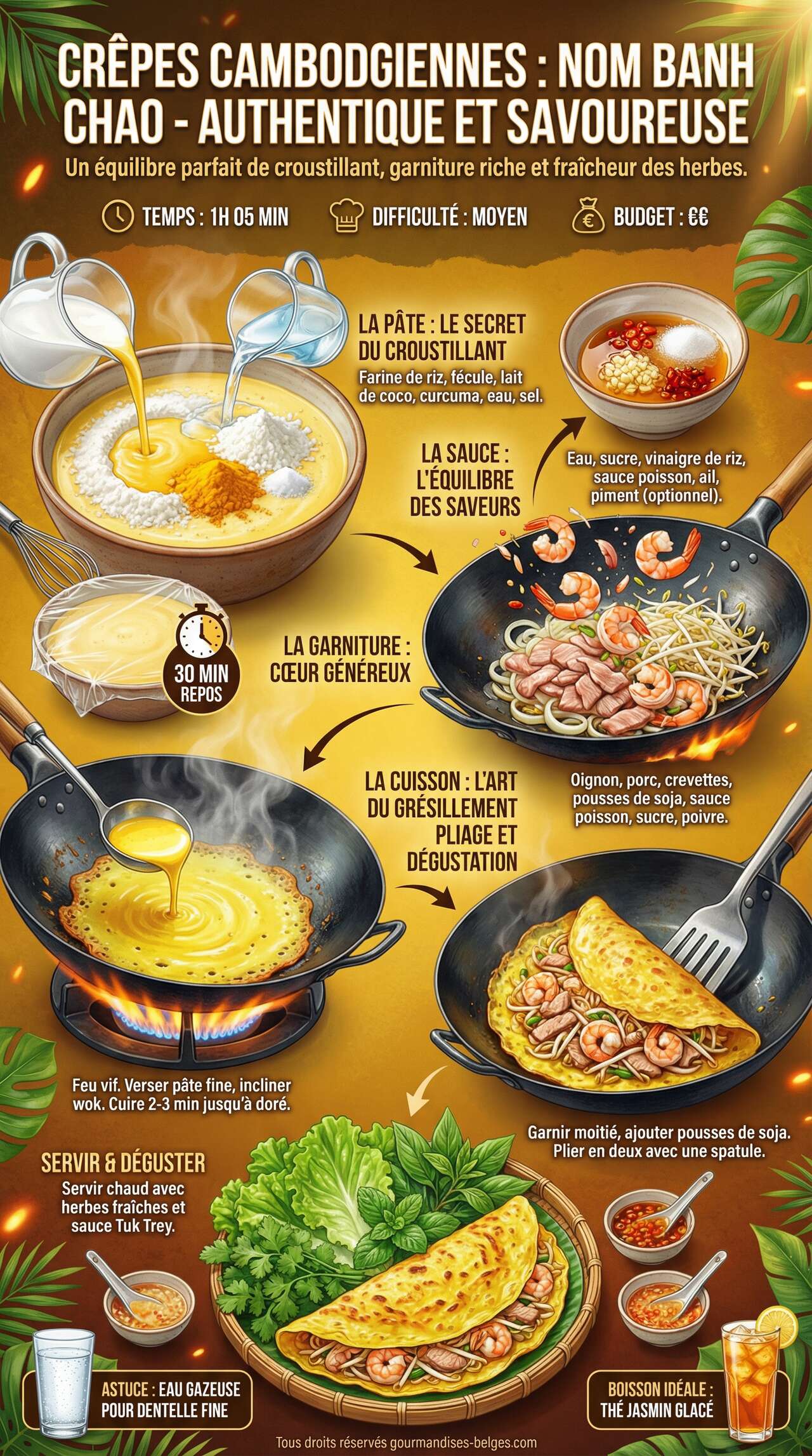 Fiche recette Cr&ecirc;pes Cambodgiennes : recette Authentique et Savoureuse
