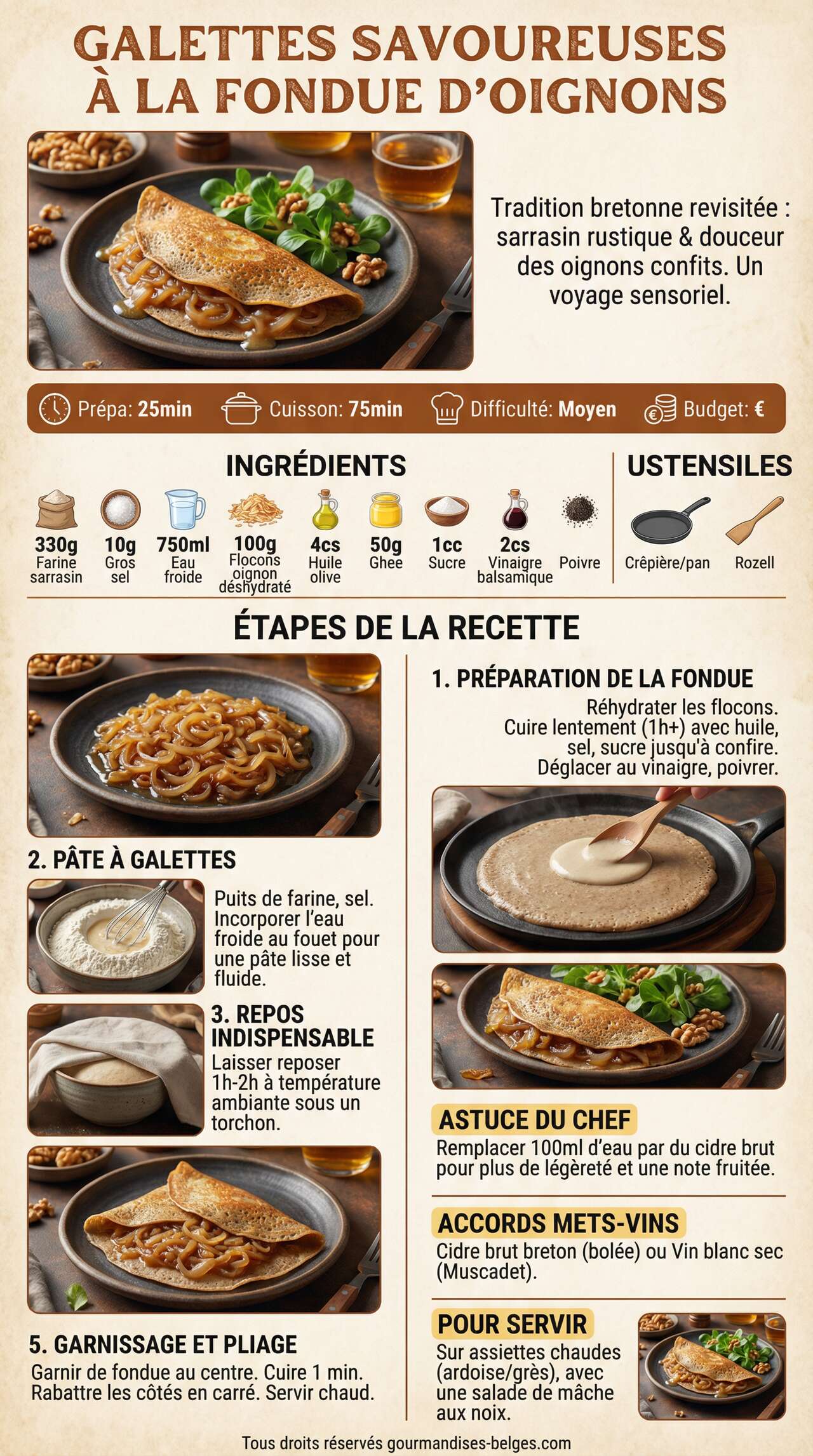 Fiche recette Galettes savoureuses &agrave; la fondue d'oignons