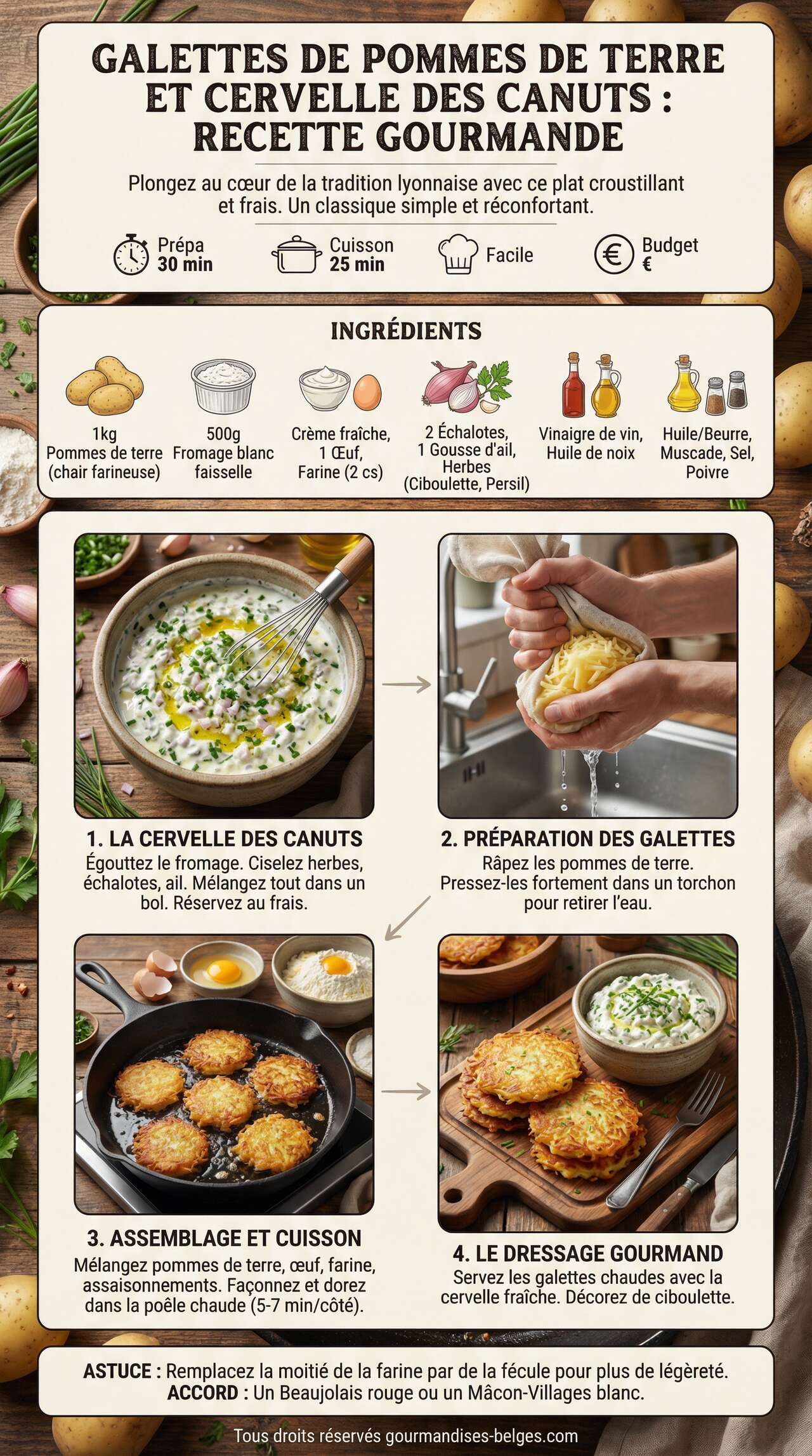 Fiche recette Galettes de pommes de terre et cervelle des Canuts : recette gourmande