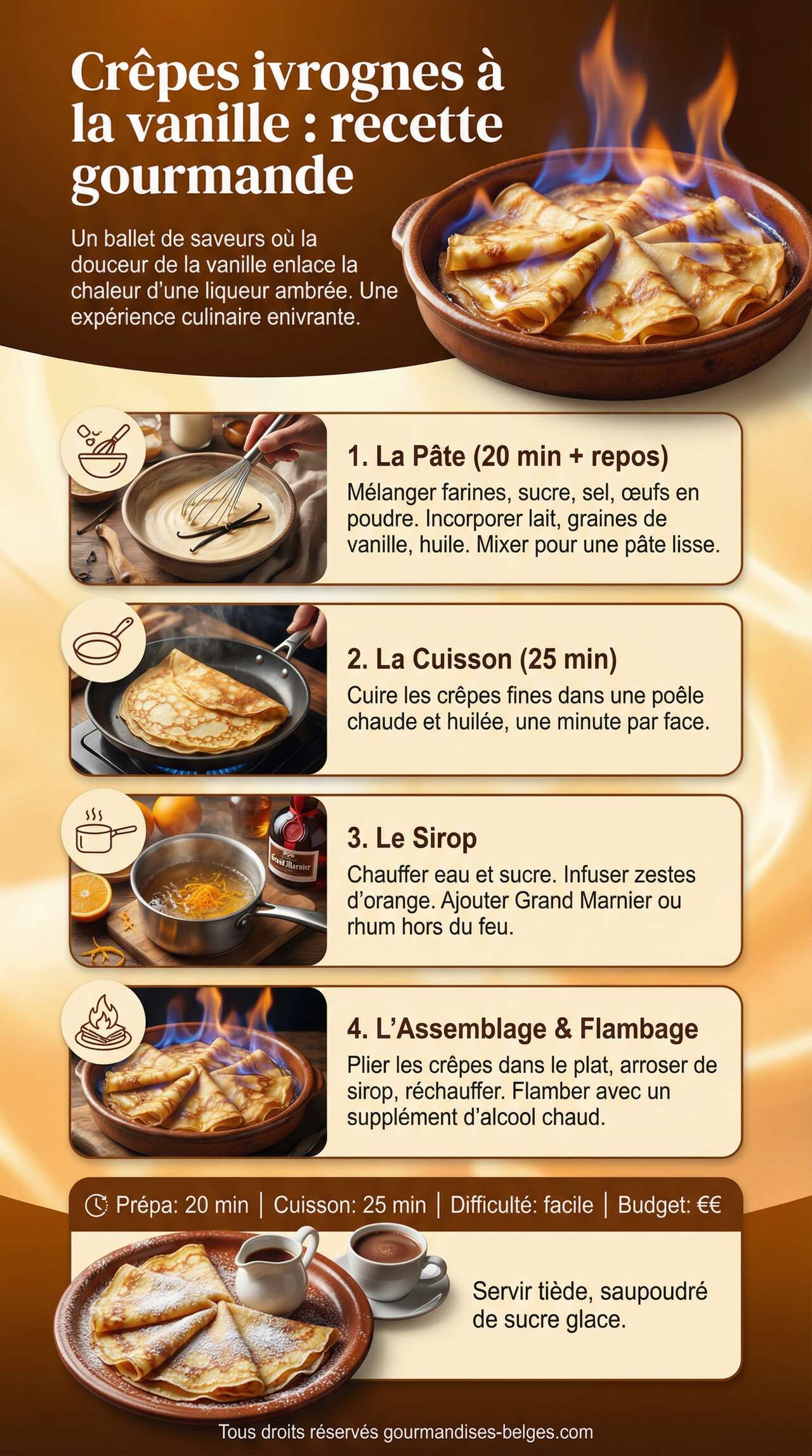 Fiche recette Cr&ecirc;pes ivrognes &agrave; la vanille : recette gourmande