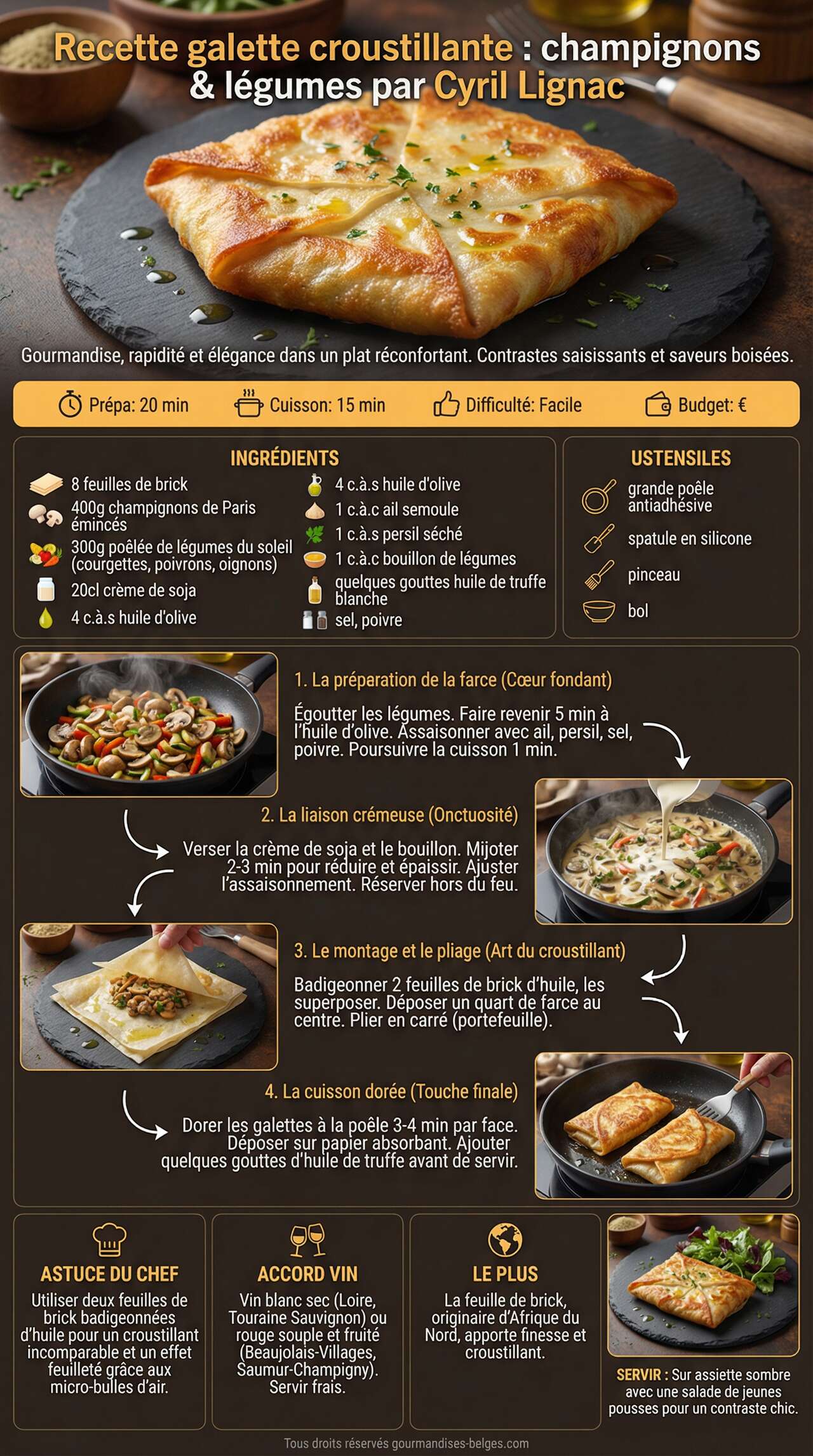 Fiche recette Recette galette croustillante : champignons & l&eacute;gumes par Cyril Lignac