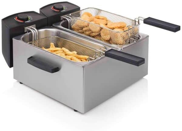 Princess Friteuse double cuve 01.183123.01.001-6 L - 8 portions - 3 600 W, Noir, Acier Inoxydable, 2 x 3 Litres