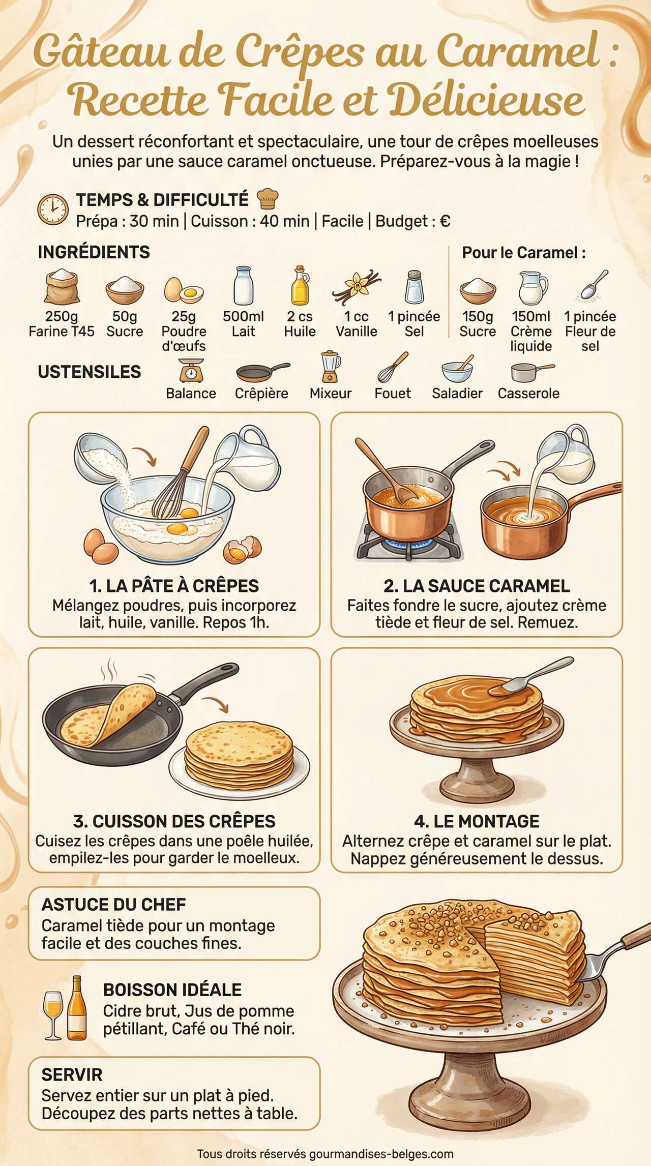 Fiche recette G&acirc;teau de Cr&ecirc;pes au Caramel : recette Facile et D&eacute;licieuse