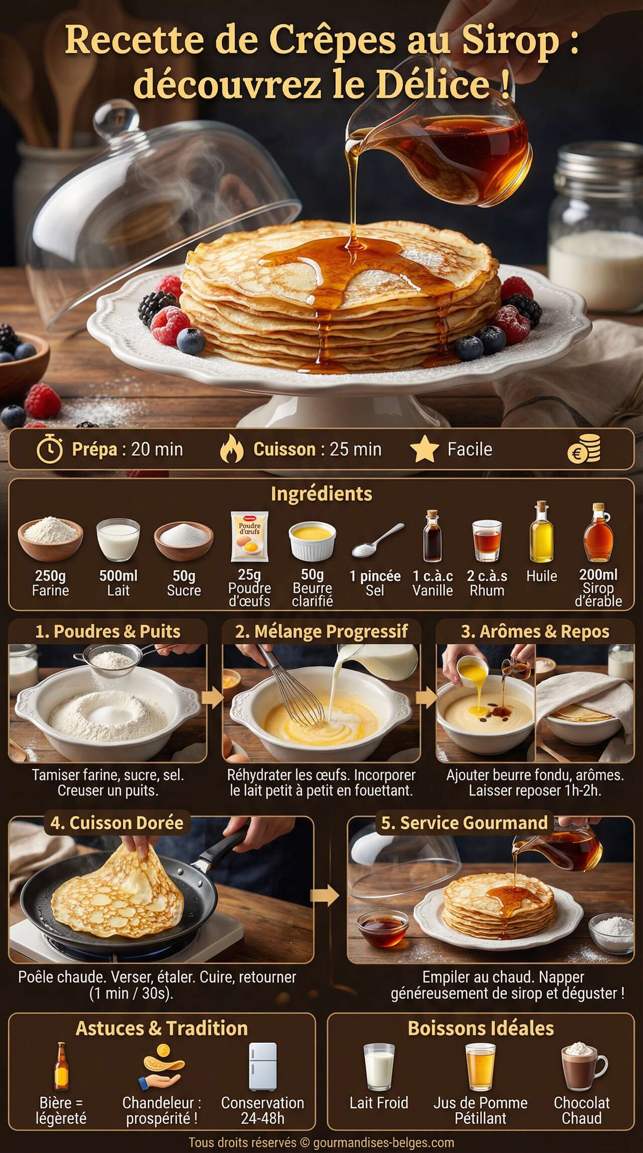Fiche recette Recette de Cr&ecirc;pes au Sirop : d&eacute;couvrez le D&eacute;lice !