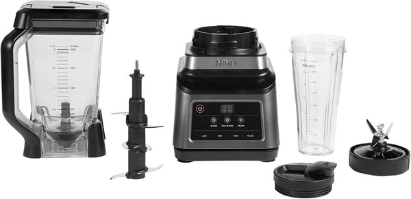 Ninja 2-en-1 Blender avec 3 programmes automatiques ; blend, max blend et écraser et 4 réglages manuels, bol de 2,1L et tasse de 700ml, 1200W, pièces lavables en lave-vaisselle, Auto-iQ, noir BN750EU