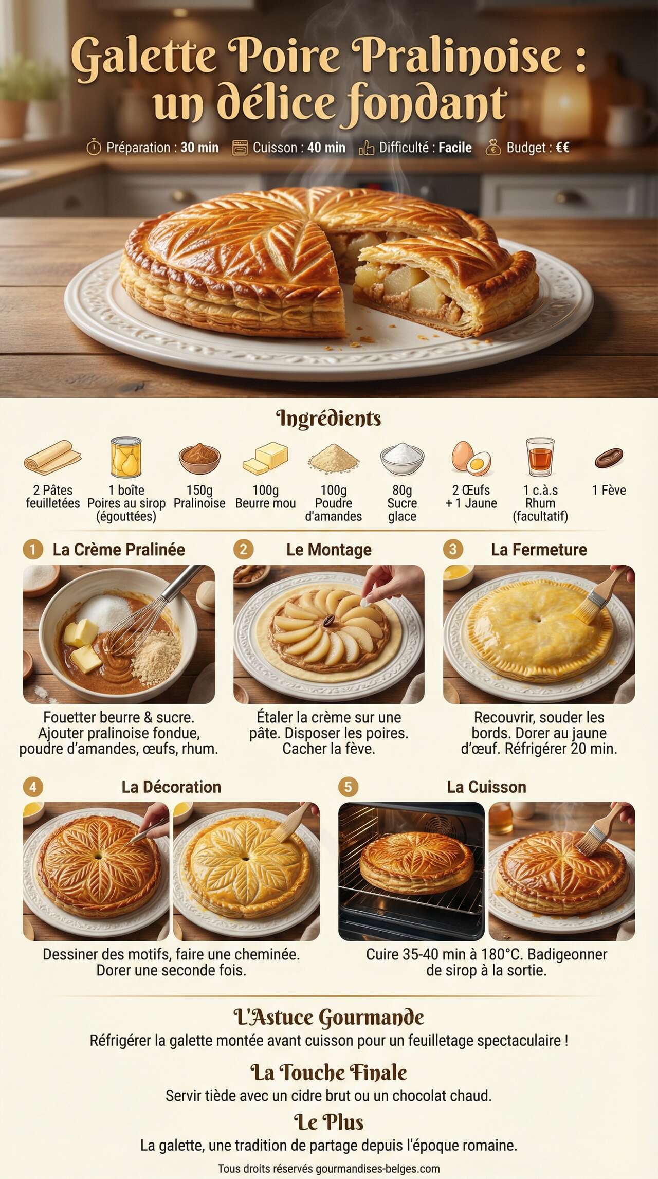 Fiche recette Recette galette poire pralinoise : un d&eacute;lice fondant