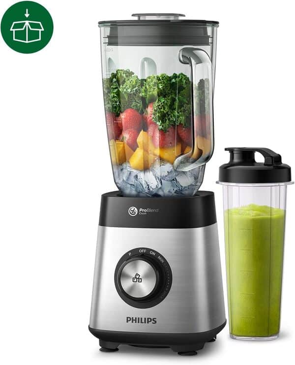 Philips Blender et Smoothie Maker - 1000W, Pichet en Verre 2L, HomeID App, Vitesse Variable, ProBlend Crush (HR3573/90)