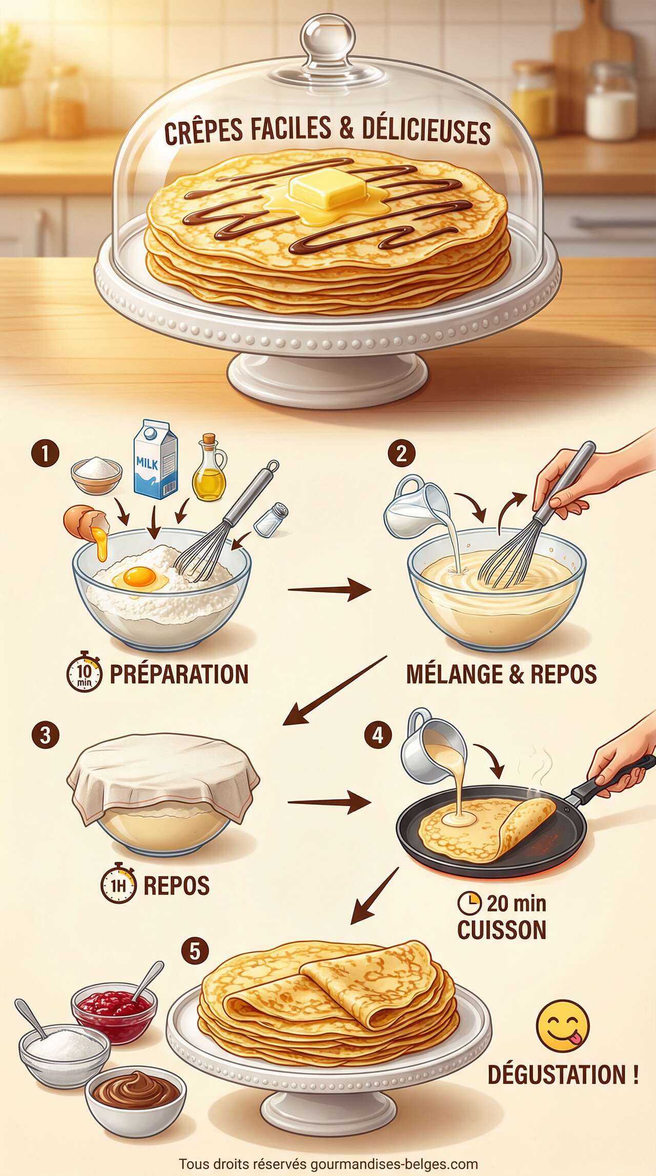 Fiche recette cr&ecirc;pe facile : recette rapide et d&eacute;licieuse