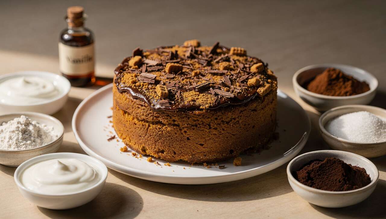 Recette facile de gâteau aux spéculoos, yaourts et chocolat