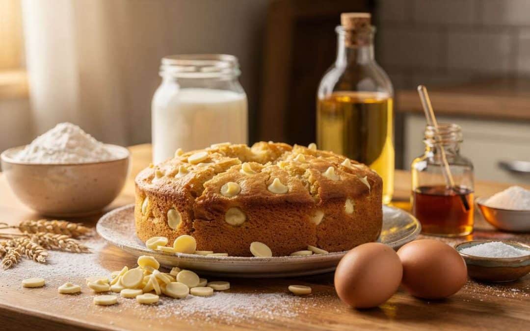 Recette du gâteau au chocolat blanc, yaourt et pépites