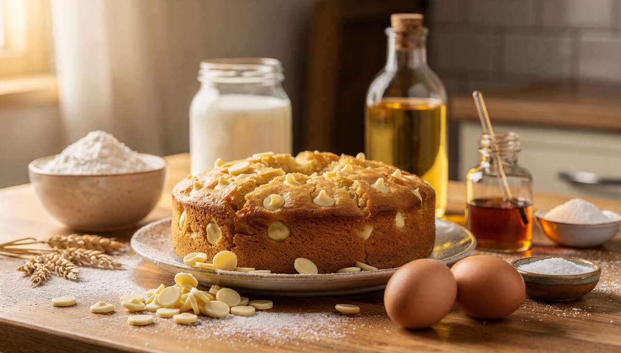 Recette du gâteau au chocolat blanc, yaourt et pépites