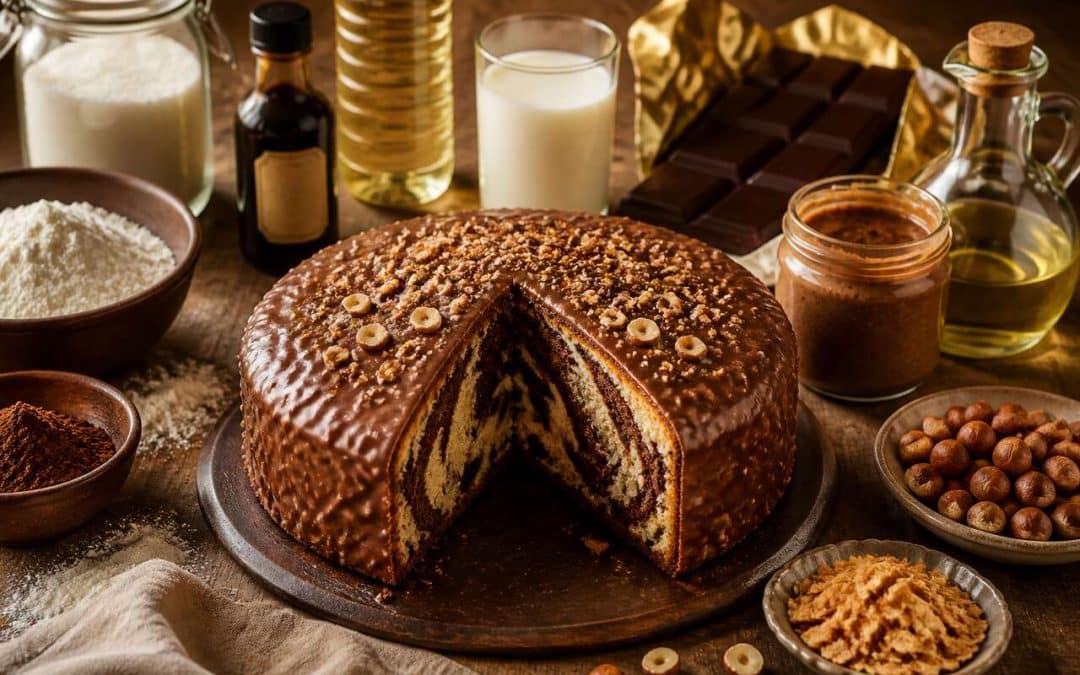 Recette de cake marbré avec glaçage rocher chocolat praliné