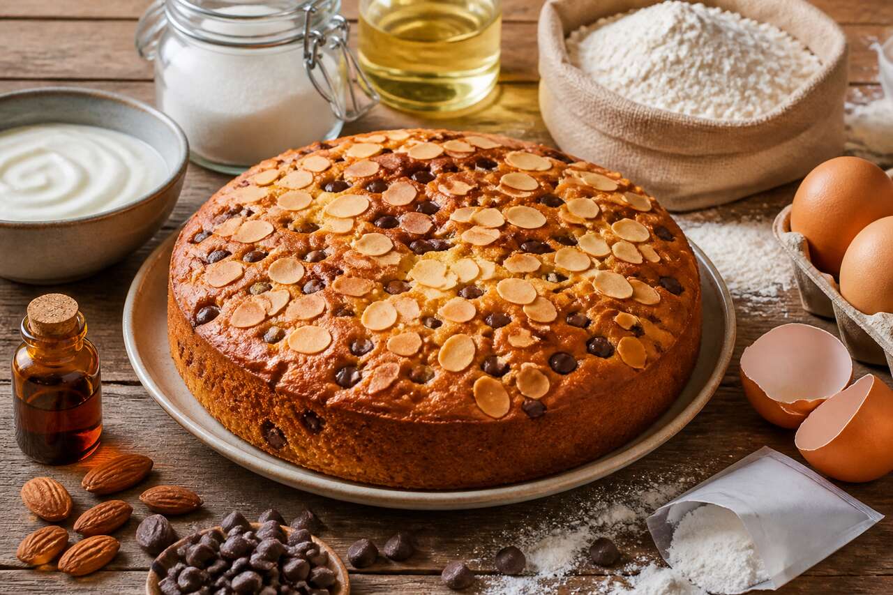 Recette du g&acirc;teau au yaourt aux amandes et p&eacute;pites de chocolat