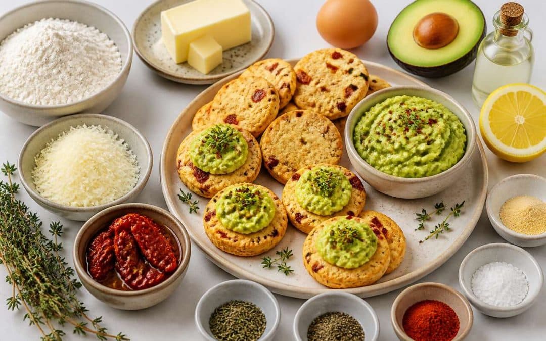 Sablés à la tomate, parmesan et thym garnis de guacamole : une recette apéritive irrésistible