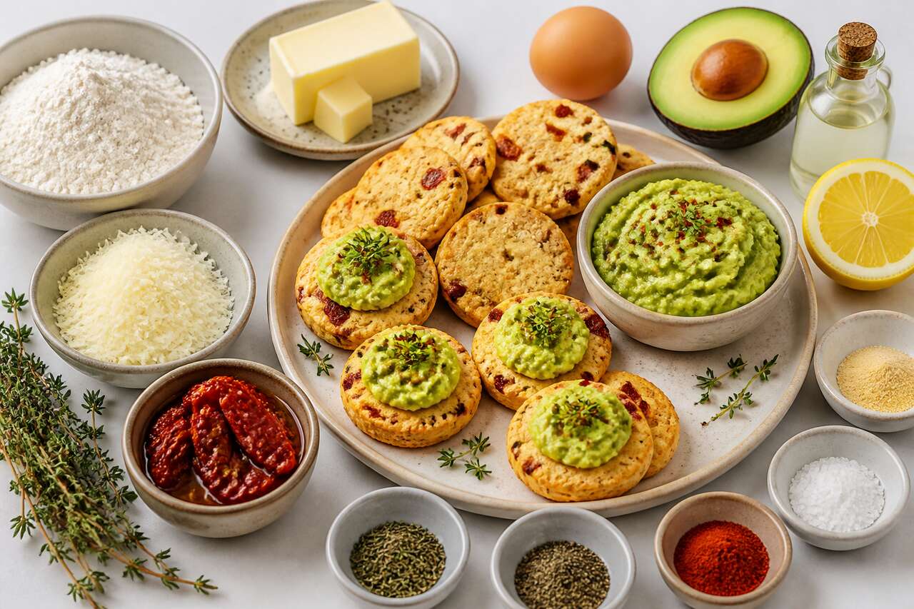 Sablés à la tomate, parmesan et thym garnis de guacamole : une recette apéritive irrésistible