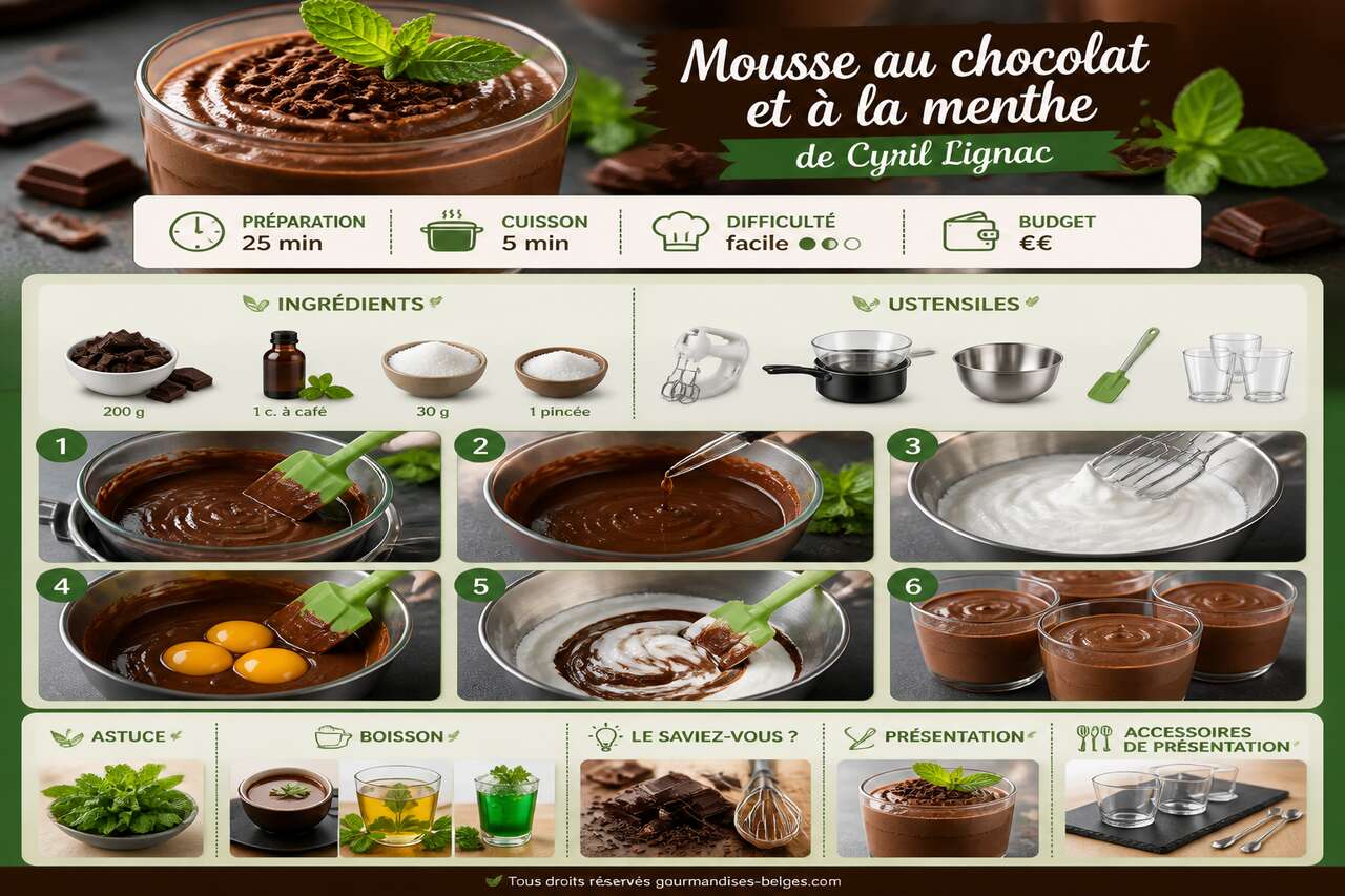 Fiche recette Recette de mousse au chocolat et &agrave; la menthe de Cyril Lignac