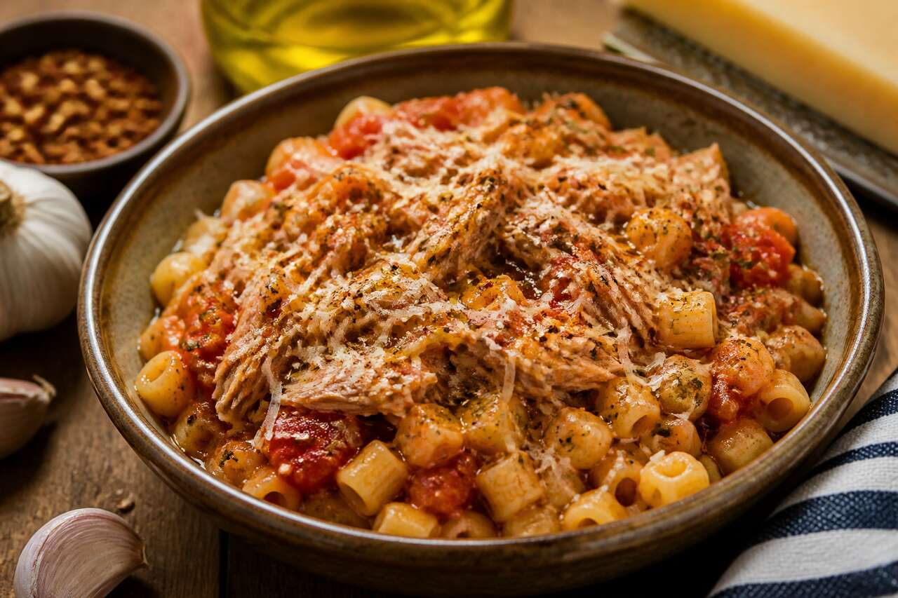 Petites pâtes au ragoût de tomate et thon de Cyril Lignac : la recette facile et savoureuse