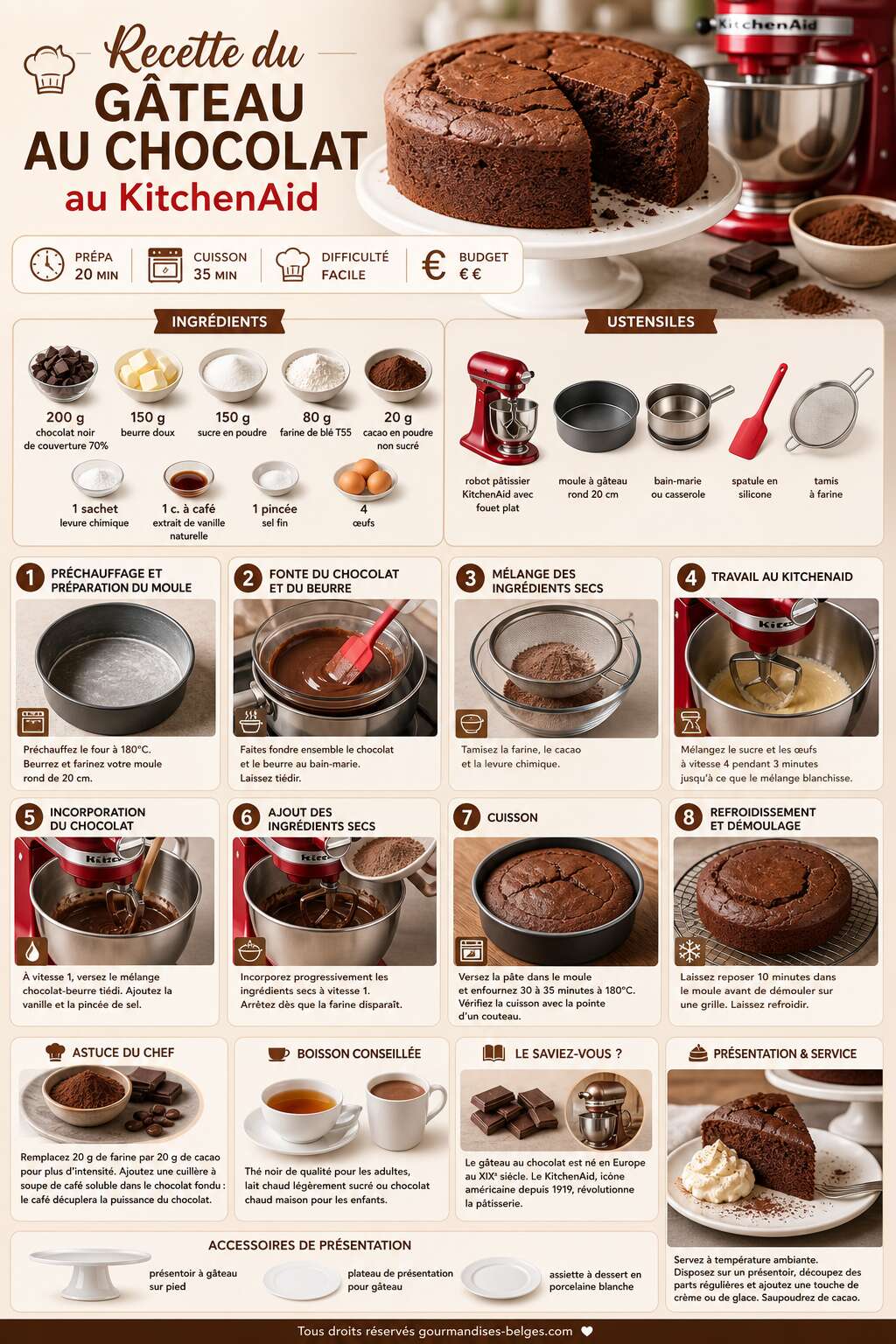 Fiche recette Recette du g&acirc;teau au chocolat au KitchenAid