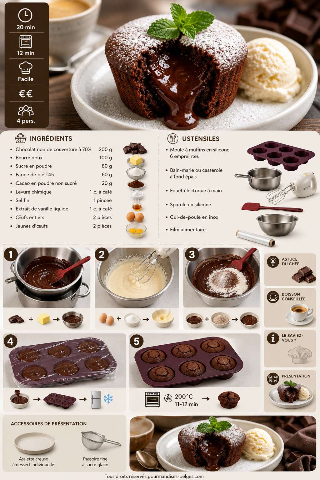 Fiche recette Recette de muffins au chocolat au c&oelig;ur fondant &agrave; pr&eacute;parer la veille