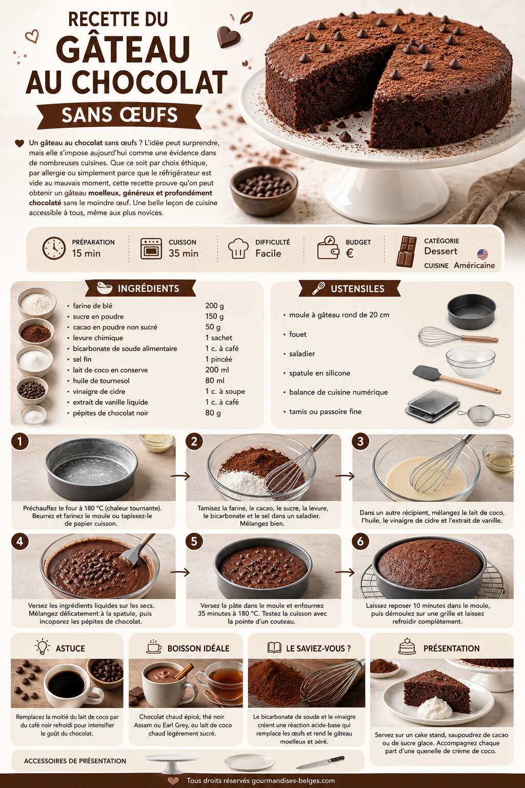 Fiche recette Recette du g&acirc;teau au chocolat sans &oelig;ufs