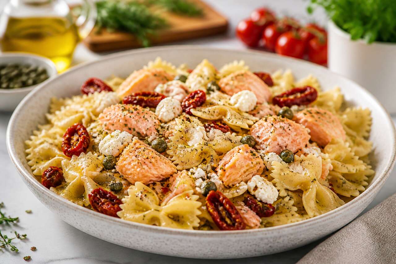 Farfalles express au saumon, feta et tomates : la recette rapide et gourmande