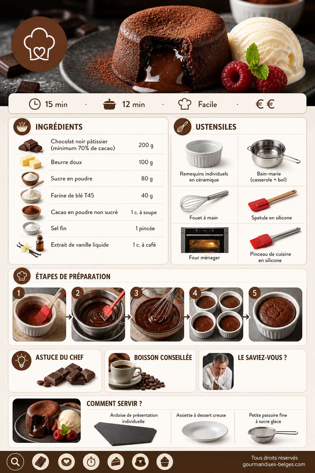 Fiche recette Recette de ramequins fondants au chocolat
