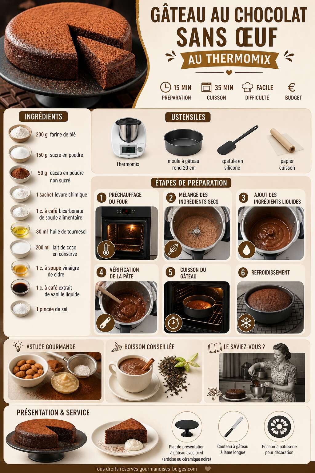 Fiche recette Recette du g&acirc;teau au chocolat sans &oelig;uf au Thermomix