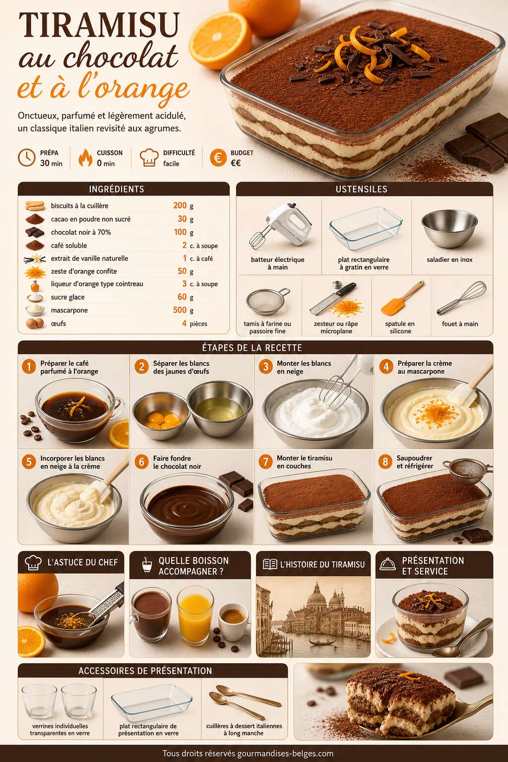 Fiche recette Recette du tiramisu au chocolat et &agrave; l'orange