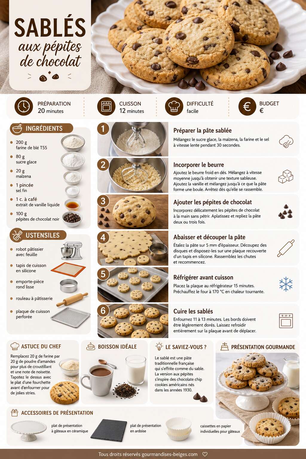 Fiche recette Recette facile de sabl&eacute;s aux p&eacute;pites de chocolat