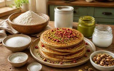 Recette de pancakes à la pistache et aux fraises séchées