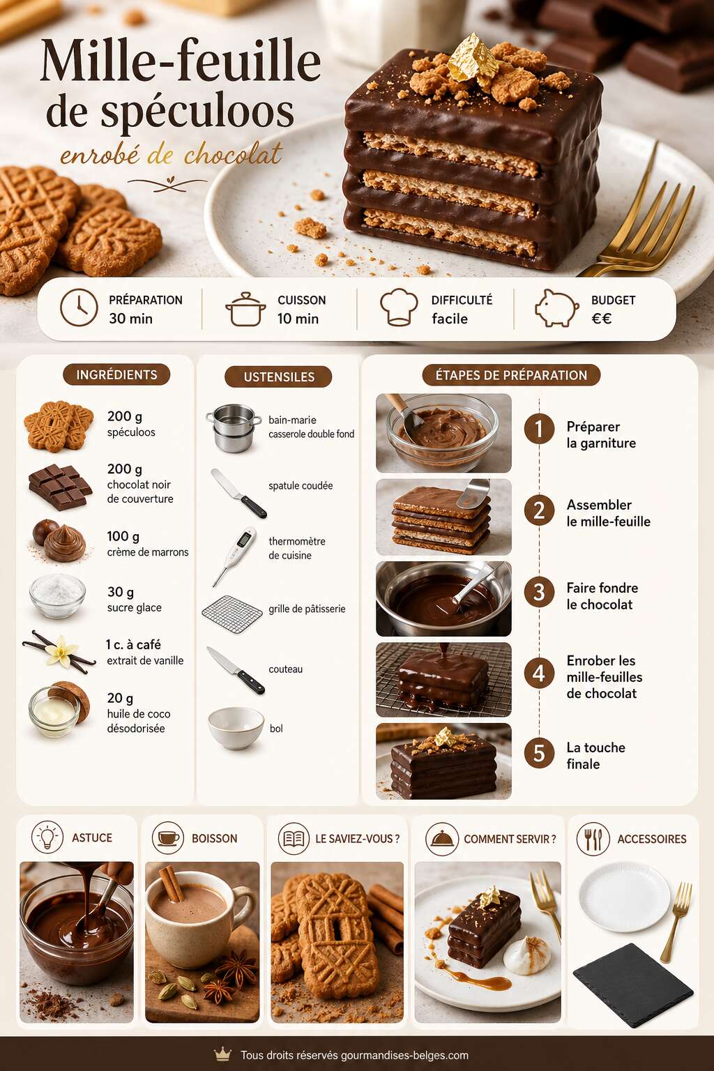 Fiche recette Recette du mille-feuille de sp&eacute;culoos enrob&eacute; de chocolat