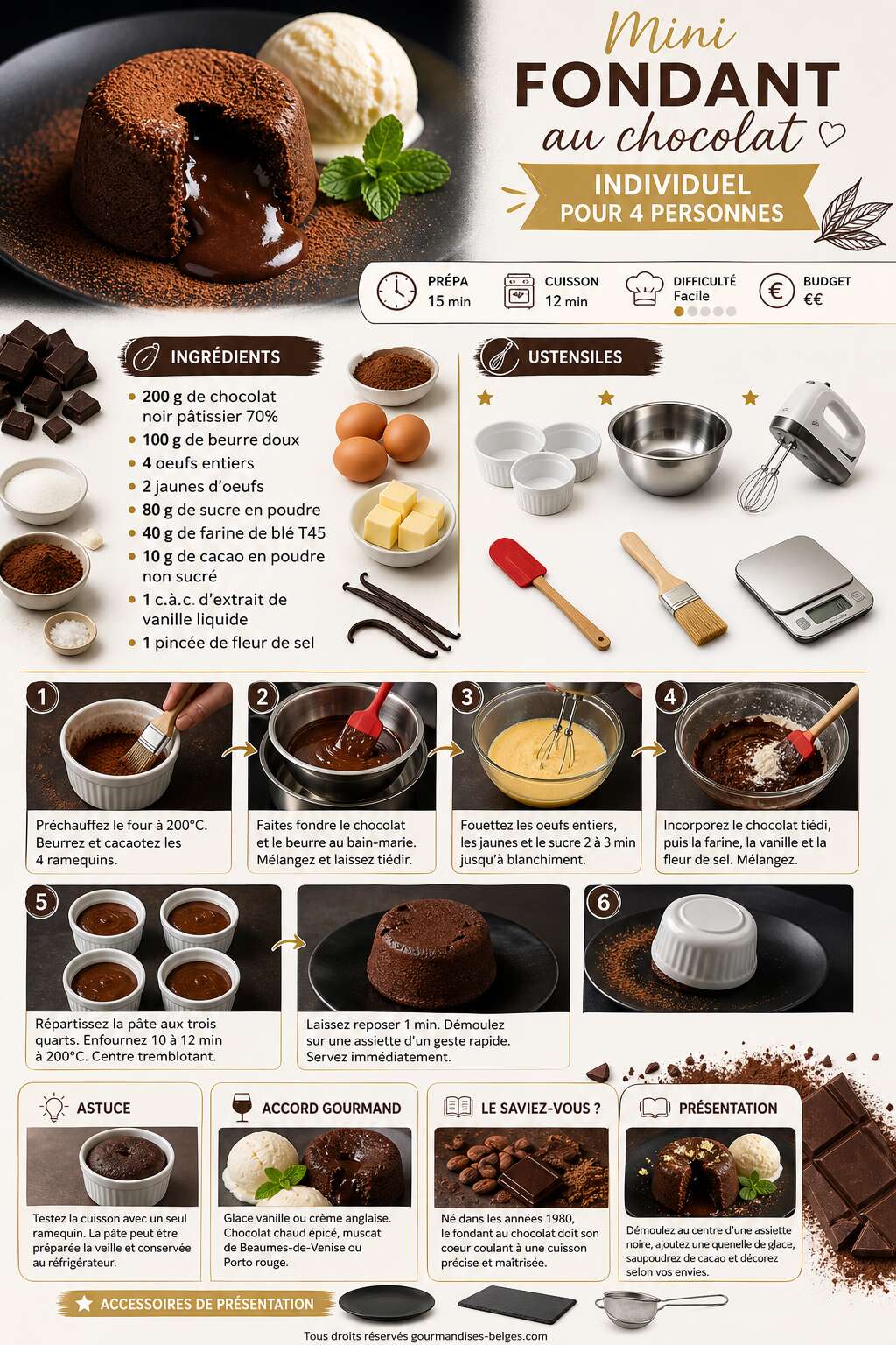 Fiche recette Mini fondant au chocolat individuel : la recette facile pour 1 personne Fiche recette Mini fondant au chocolat individuel : la recette facile pour 1 personne