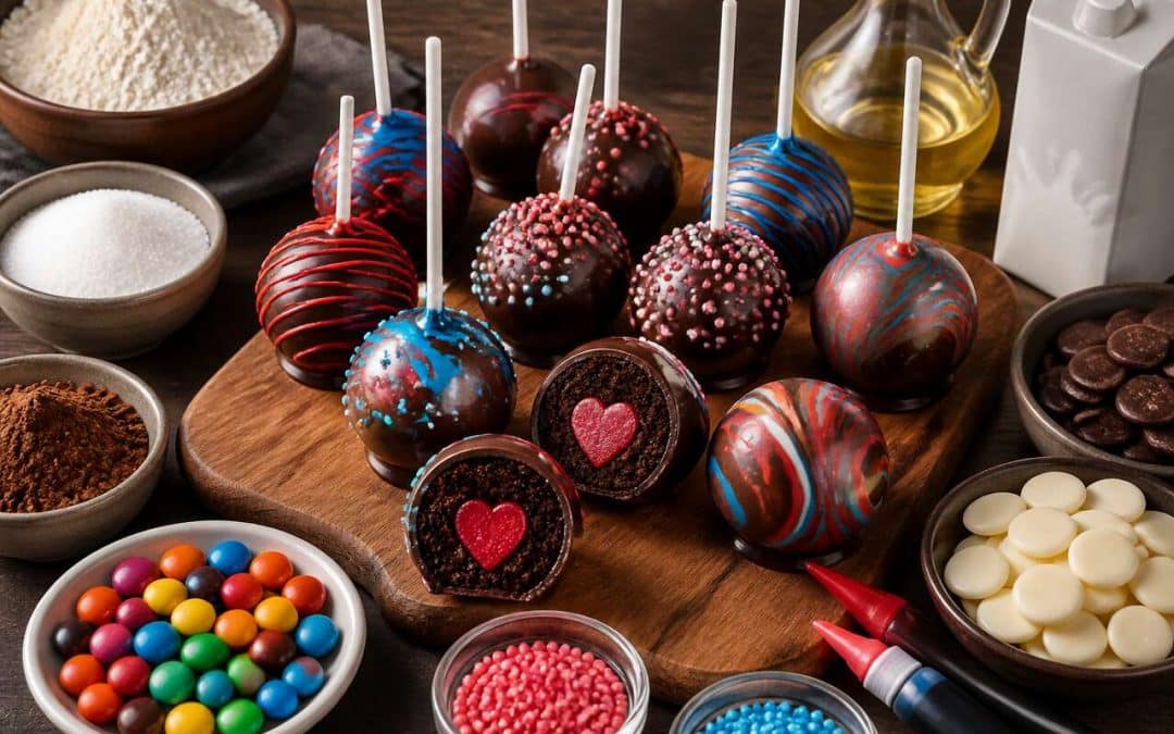 Recette de cake pops surprise au chocolat avec cœur de bonbons
