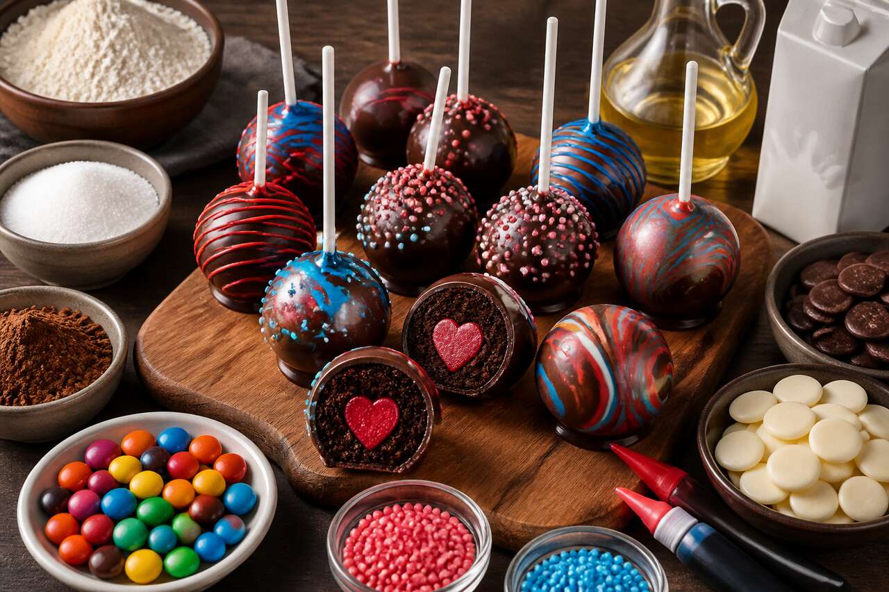 Recette de cake pops surprise au chocolat avec cœur de bonbons