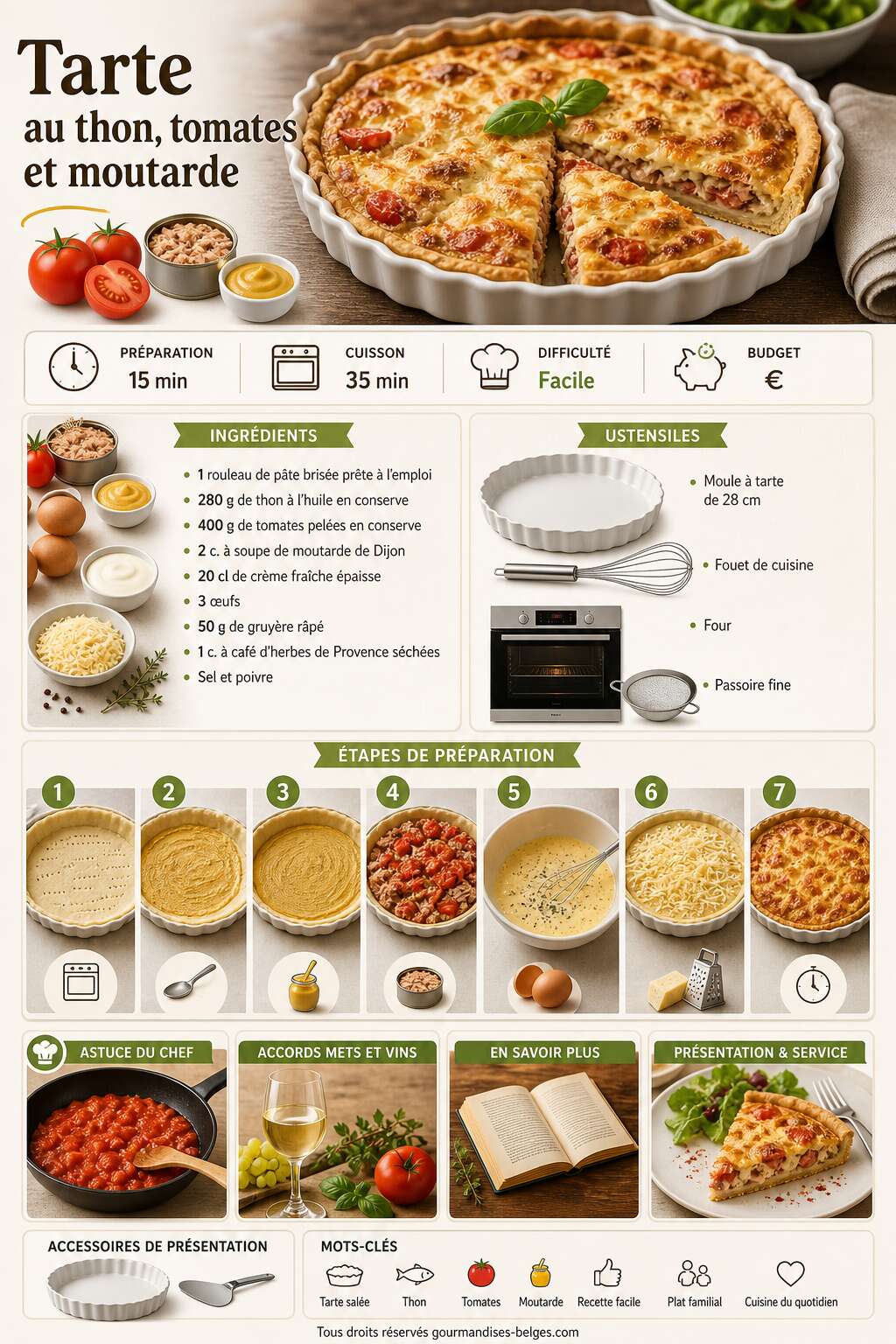 Fiche recette Recette de tarte au thon, tomates et moutarde : simple et savoureuse