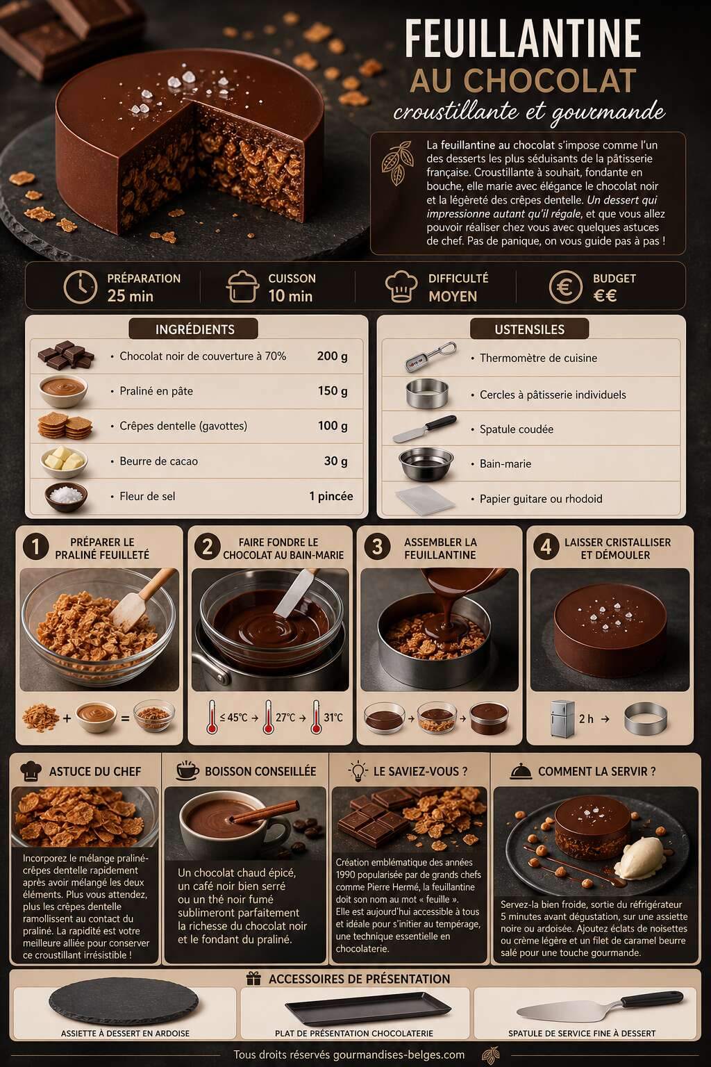 Fiche recette Recette de feuillantine au chocolat croustillante et gourmande