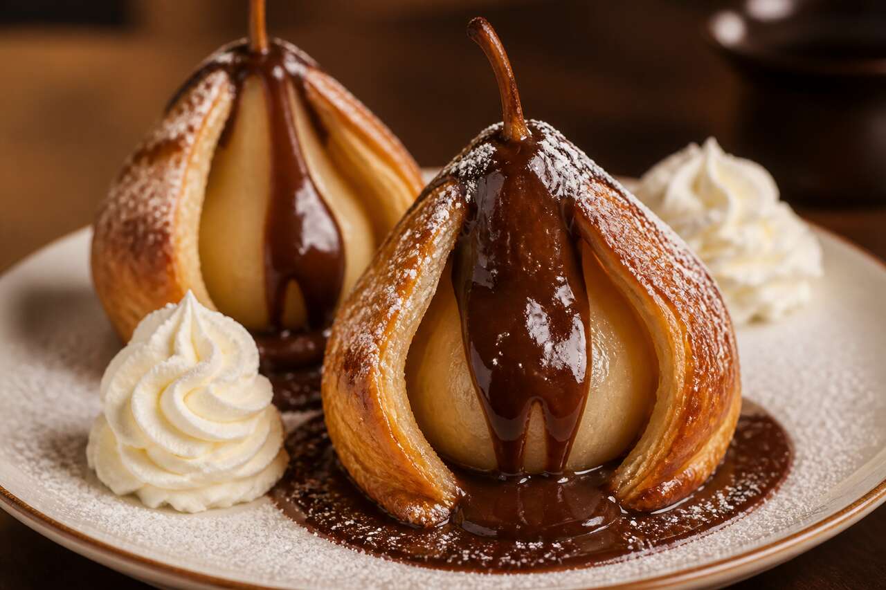 Poire feuilletée sauce chocolat de Cyril Lignac : la recette irrésistible