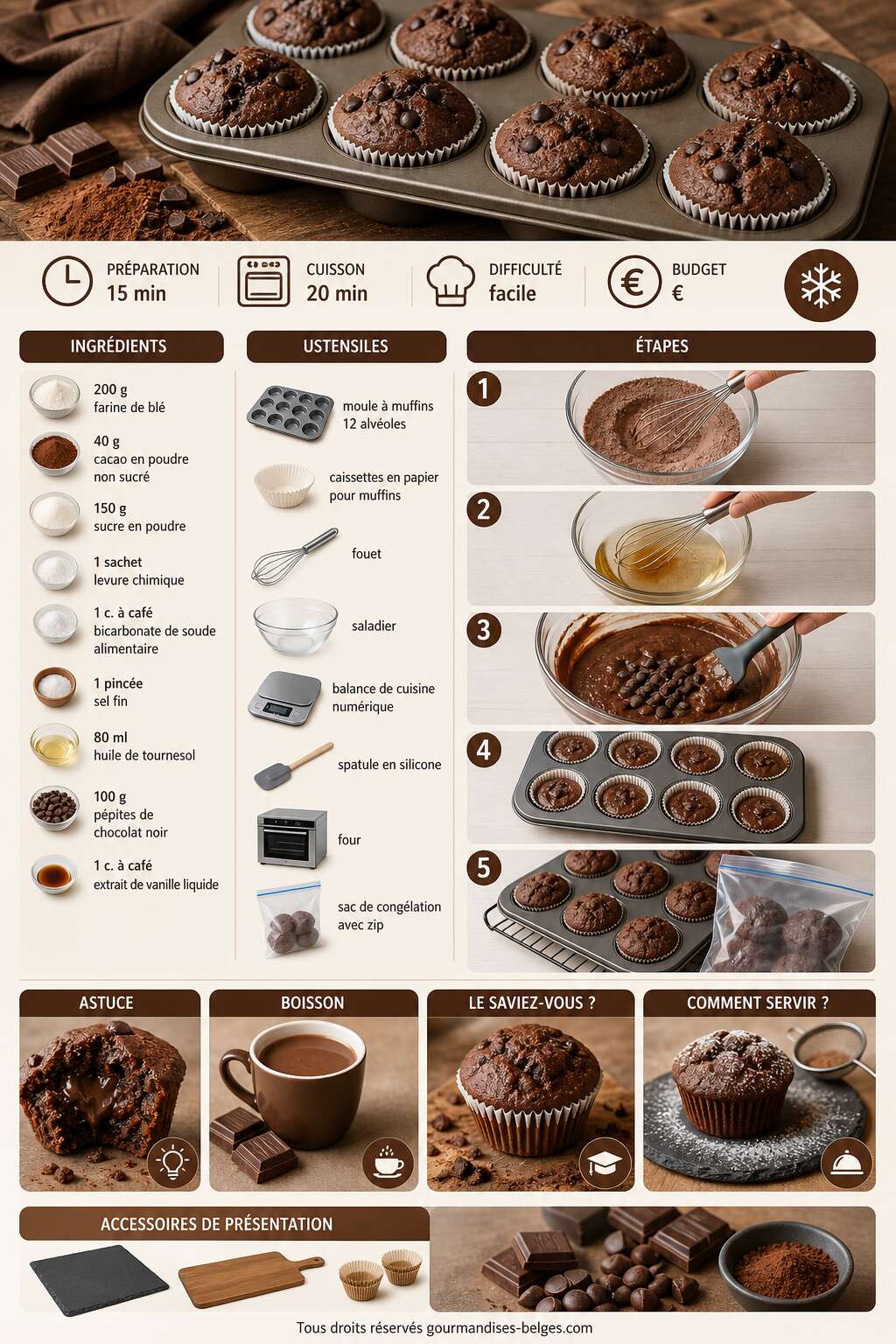 Fiche recette Recette de muffins au chocolat &agrave; congeler