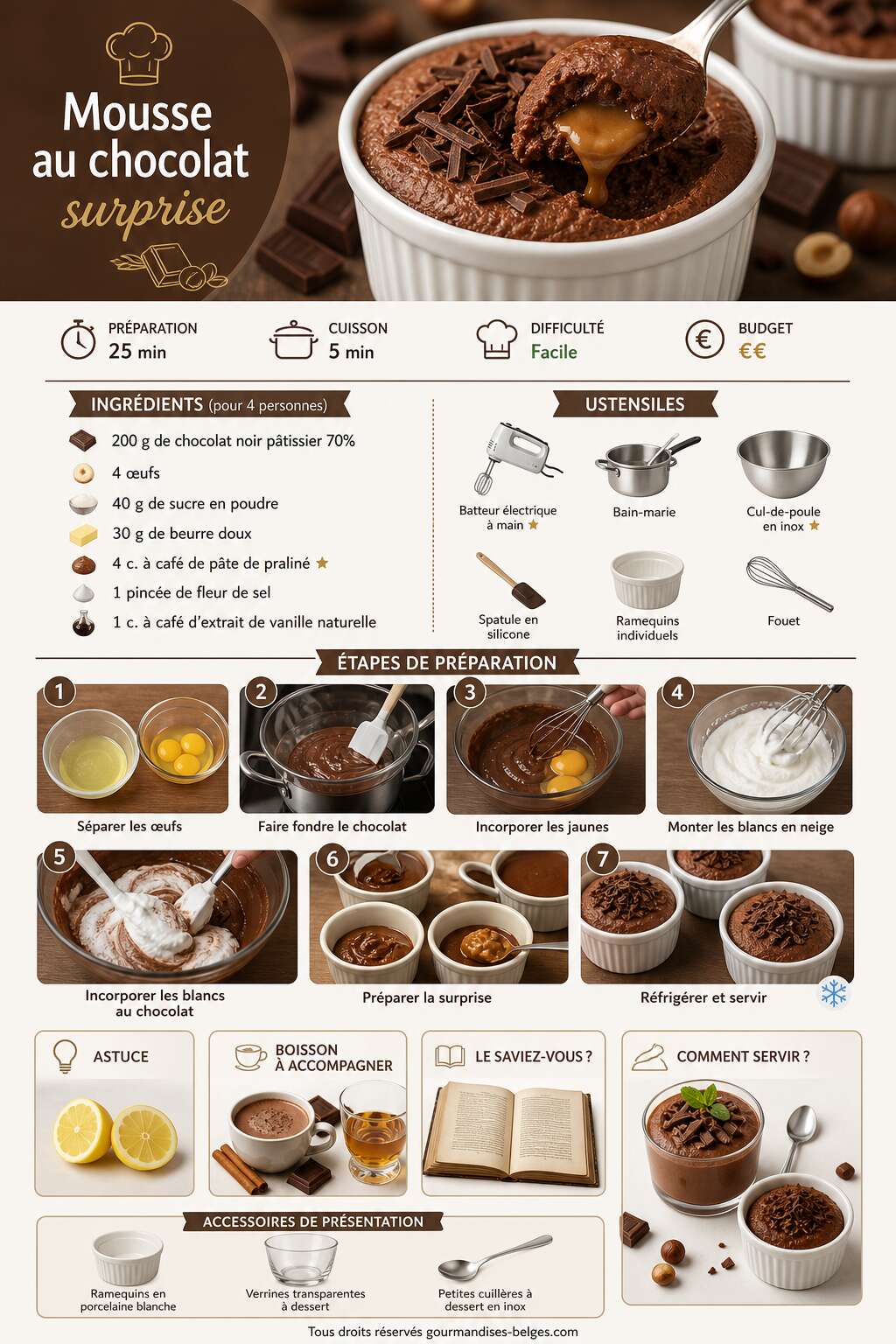 Fiche recette Recette de mousse au chocolat surprise : un dessert bluffant et facile &agrave; r&eacute;aliser